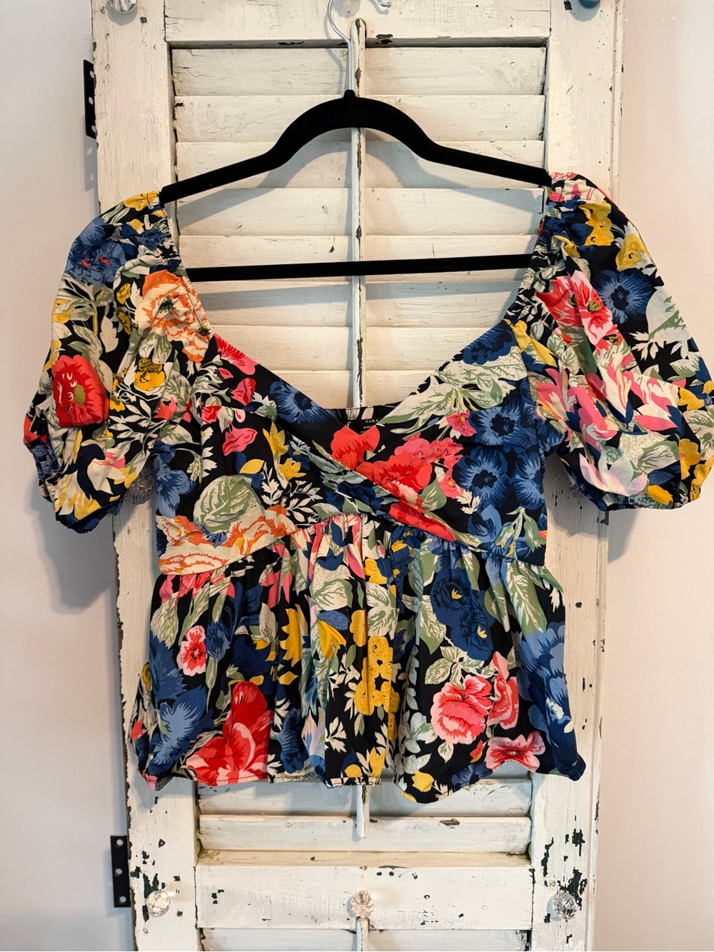 ZARA Cotton Puff Sleeve Cropped Peplum Top Romantic Cottagecore Size S